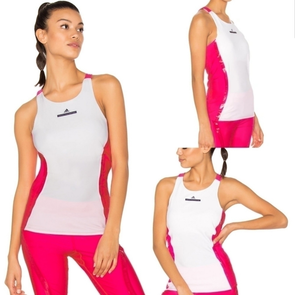 New Adidas by Stella McCartney Run Tank Top In White & Shock Pink NWT Size Small